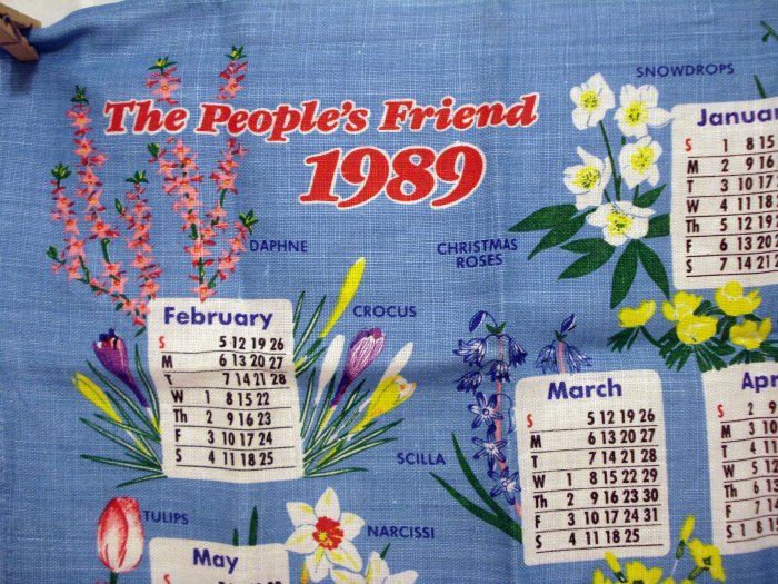 The People's Friend 1989 calendar towel linen advertising promo floral