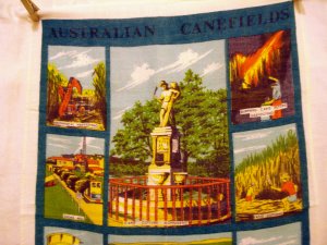 Australian Canefields linen souvenir towel Lamont design made Ireland vintage 1416vf
