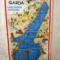 Lago di Garda Lake Garda Italy picture map souvenir tea towel cotton unused vintage 1459vf