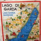 Lago di Garda Lake Garda Italy picture map souvenir tea towel cotton unused vintage 1459vf
