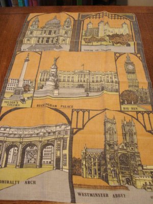 London monuments souvenir linen tea or kitchen towel used vintage 1485vf