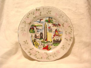 New York state souvenir plate mid 20th century porcelain vintage 1487vf