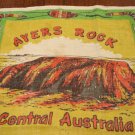 Ayers Rock Central Australia souvenir linen tea kitchen towel kangaroos used vintage 1494vf