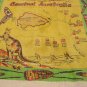 Ayers Rock Central Australia souvenir linen tea kitchen towel kangaroos used vintage 1494vf