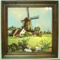 Royal Schwabap framed porcelain tile windmill swans Van Hunnick design 1984 vintage 1498vf