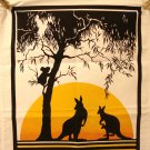 Dramatic Australia souvenir tea kitchen towel or poster kangaroos koala cotton unused vintage 1501vf