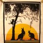 Dramatic Australia souvenir tea kitchen towel or poster kangaroos koala cotton unused vintage 1501vf