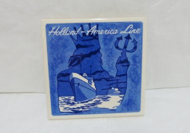2 Holland America Line coasters cork backed ceramic tile souvenirs vintage 1549vf