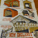 New England's Covered Bridges souvenir linen tea towel for glassware unused vintage 1557vf