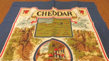Cheddar Souvenir tea towel map and scenes all cotton excellent vintage 1570vf