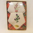 2 Embroidered cotton hankies souvenir of Scotland boxed unused vintage 1591vf