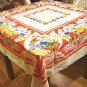 Dutch children in tulips souvenir tablecloth colorful excellent vintage Holland 1446vf