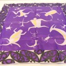 New Zealand Maori rock drawings souvenir scarf plum black white acetate vintage 1601vf