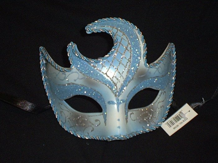 AQUA BLUE CRESCENT MOON MASK MARDI GRAS MASQUERADE