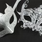 White Regal Laser Venetian Couples Man Woman Masquerade Metal Mask Set