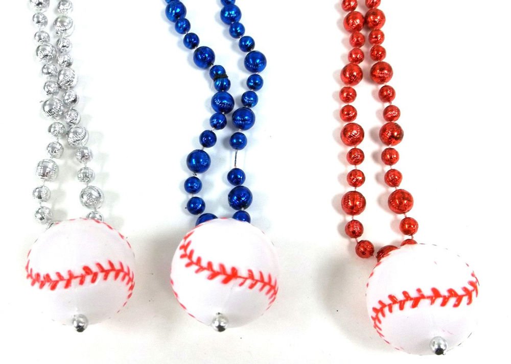 BaseBall Pendant with Baseball Shaped Mardi Gras Beads Necklace