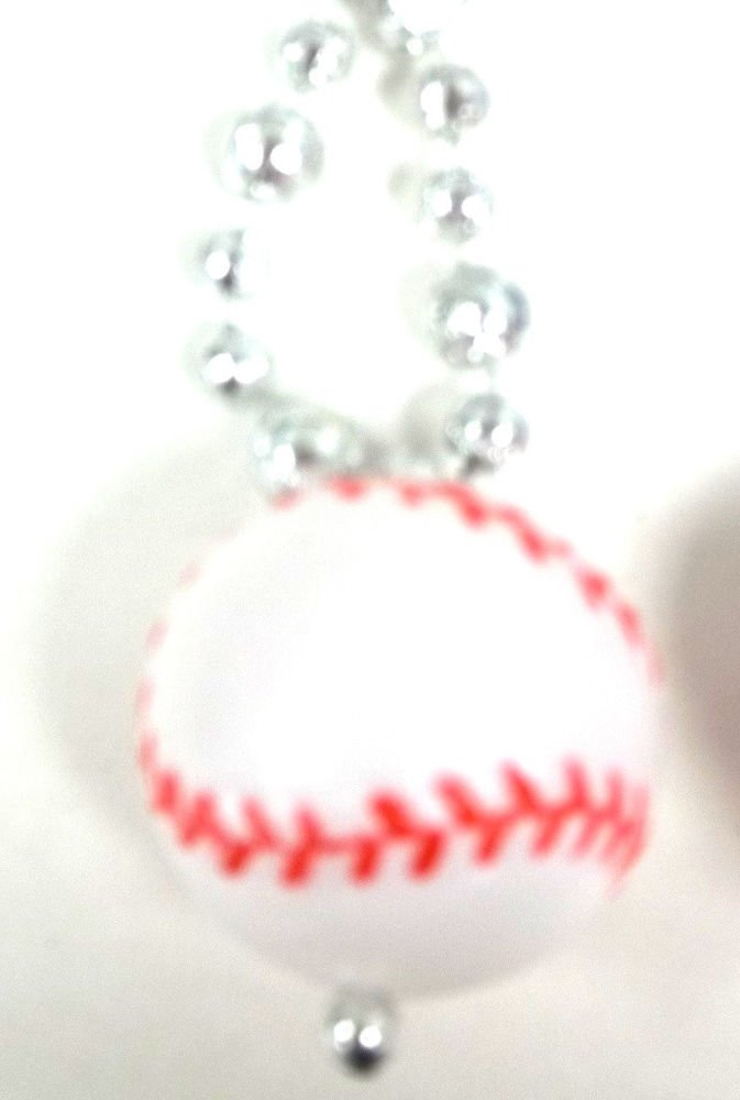 BaseBall Pendant with Baseball Shaped Mardi Gras Beads Necklace
