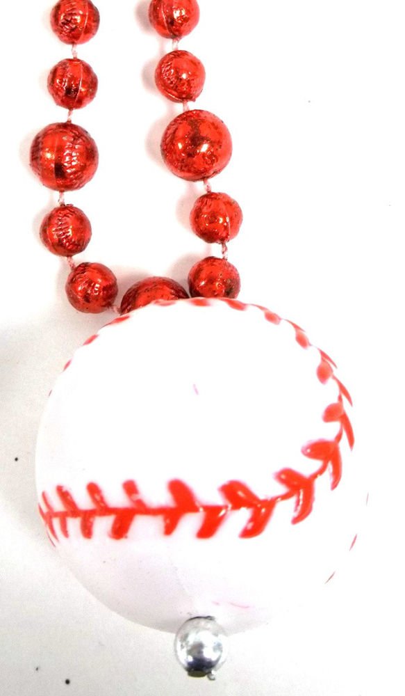 BaseBall Pendant with Baseball Shaped Mardi Gras Beads Necklace