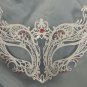 Royal PINK White Laser Cut Venetian Masquerade Metal Filigree Mask Rhinestones