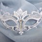 White Crystal Crown Laser Cut Venetian Mask Masquerade Halloween Metal Filigree