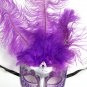 Purple Silver Venetian Feather Masquerade Ball Mardi Gras Prom Mask