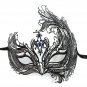 Black Bird of Paradise Blue Crystal Venetian Masquerade Metal Filigree Mask
