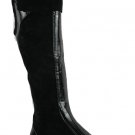 Ava flat mid-calf faux suede & patent riding boot