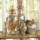 Vibrant Colored 5 Piece Asian Vase Ensemble Absolutely Stunning Elegent