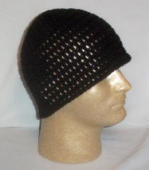 Hand Crochet ~ Men's Skull Cap Beanie Hat - Black