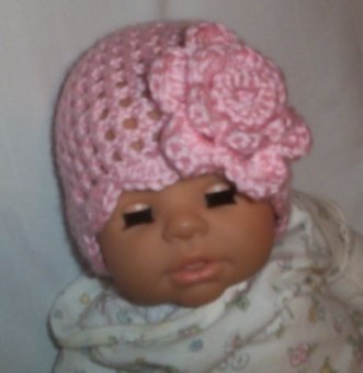 Hand Crochet Baby Pink Flowered Hat