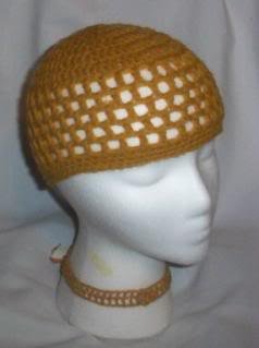 Hand Crochet ~ Ladies Skull Cap ~ Old Gold - Kufi
