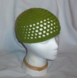 Hand Crochet ~ Ladies Skull Cap ~ Spring Green - Kufi