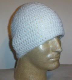 Hand Crochet ~ Men's Skull Cap Beanie Hat White