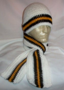 Hand Crochet ~ Steelers Beanie/Scarf Set Black N Gold