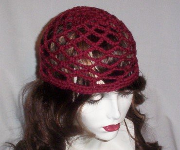 Hand Crochet Summer Mesh Juliet Cap - Burgandy