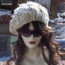 Hand Knit Oversized Slouchy Cabled Ivory Beret Rasta Sn