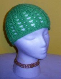 Hand Crochet ~ Ladies Skull Cap ~ Lime Green Beanie Summer Kufi Chemo Beach