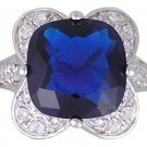 BLUE CUBIC ZIRCONIA STERLING SILVER RING SIZE 5 or 6
