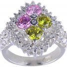 PINK YELLOW CUBIC ZIRCONIA SILVER RING SIZE 6 7 or 9