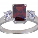 GARNET CUBIC ZIRCONIA CZ SILVER SILVER RING SIZE 6 or 8