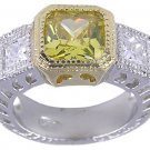 YELLOW CUBIC ZIRCONIA CZ SILVER 2 TONE RING SIZE 8