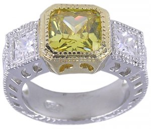 YELLOW CUBIC ZIRCONIA CZ SILVER 2 TONE RING SIZE 8