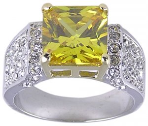YELLOW CUBIC ZIRCONIA CZ SILVER RING SIZE 9 or 10