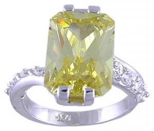 CANARY CUBIC ZIRCONIA CZ SILVER RING SIZE 5 9 or 10