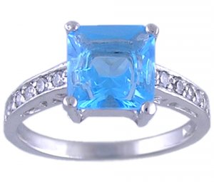 BLUE CUBIC ZIRCONIA CZ 925 SILVER RING SIZE 5 6 or 10