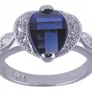 SAPPHIRE BLUE CUBIC ZIRCONIA SILVER RING SIZE 7 or 8