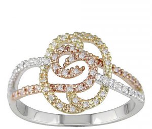 DIAMOND TRI-COLOR GOLD RIGHT HAND RING SIZE 5 6 or 7