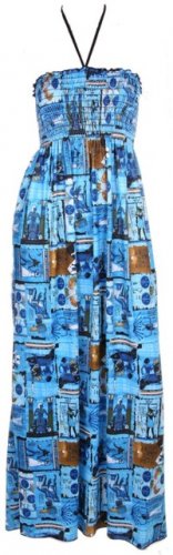 Blue Print Smocked Maxi Halter Dress Women's Juniors Plus Size Large