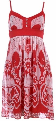 Red Print Tie Back Sleeveless Dress Women's Juniors Plus Size Small
