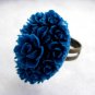Handmade Ring - Deep Azure Blue Vintage Floral Cab